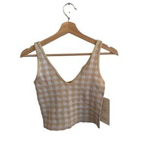 Aura White Tan Crop Top Tank Top V-Neck Tight Fitting Women's Size Medium / Larg